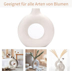 CEMABT White Donut Vase Hollow Ceramic Vase for Flowers Handmade Minimalist Boho ins Style Modern Home Decor for Wedding Dinner Table Party Living Room Office Bedroom(M)