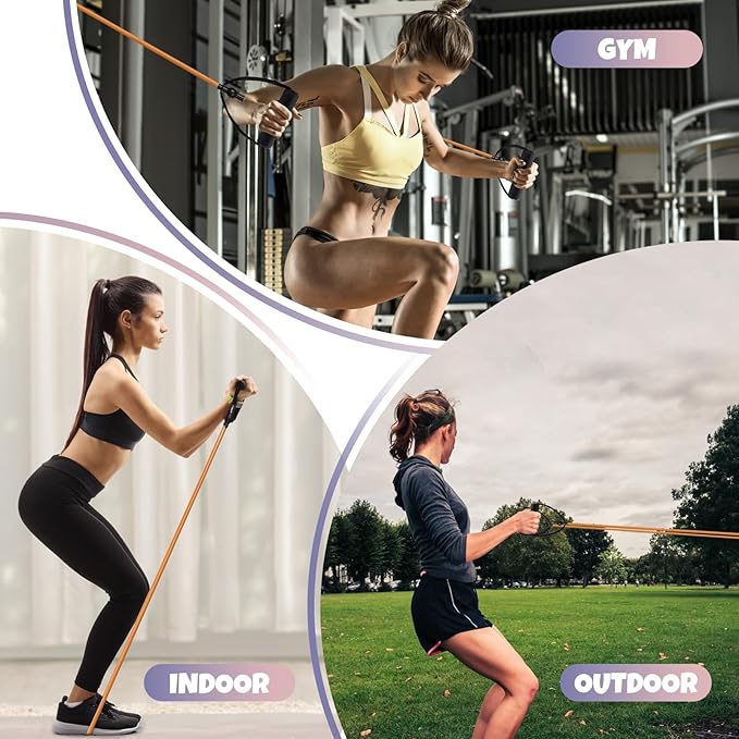 RitFit Single Resistance Exercise Band with Comfortable Handles - Ideal for Physical Therapy, Strength Training, Muscle Toning - Foam Padding Door Anchor and Starter Guide Included