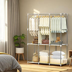 Portable Closet, Portable Closets for Hanging Clothes with 3 Hanging Rods and 6 Storage Shelves, Non-Woven Fabric Cover, Black Wardrobe Closet Easy to Assemble and Strong and Stable