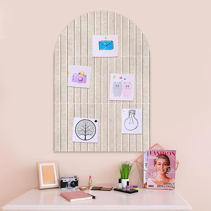 Large Cork Board for Wall & Office Decor, 36" x 24" Arched Felt Bulletin Board Pin Board Vision Board with 30 Pins – 6 Customizable Wall Tiles for Office Home Bedroom, Photo & Picture Display