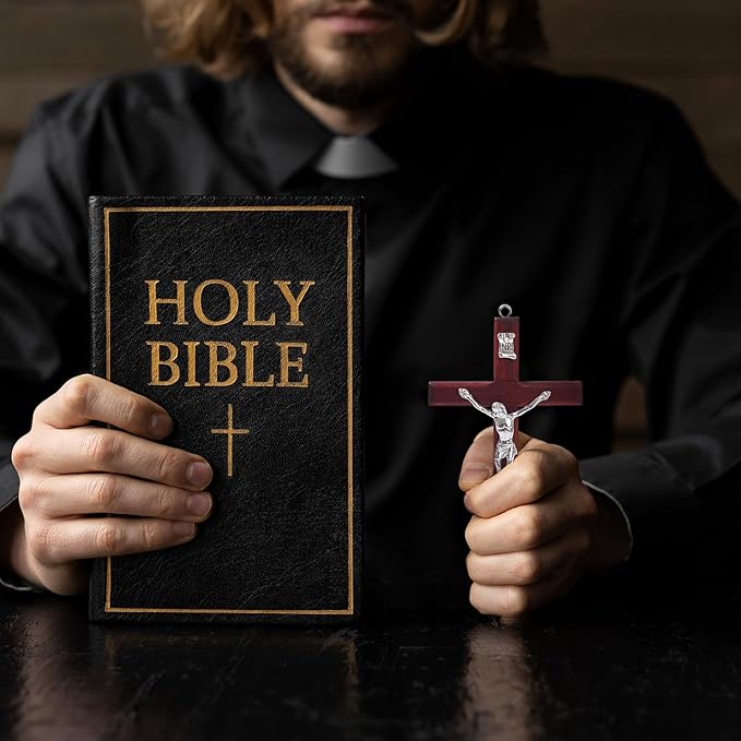 XIPENGKEJI Wooden Cross Wall Hand Held Prayer Jesus Crosses Christian Small Wooden Cross with for Decor Christian Gift 4.7 inch with Velvet Bag
