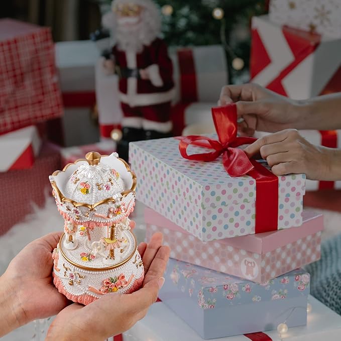 Carousel Music Box for Kids Girls with Colorful Led Lights Luxury Musical Carousel Horse Figurines for Birthday Valentines