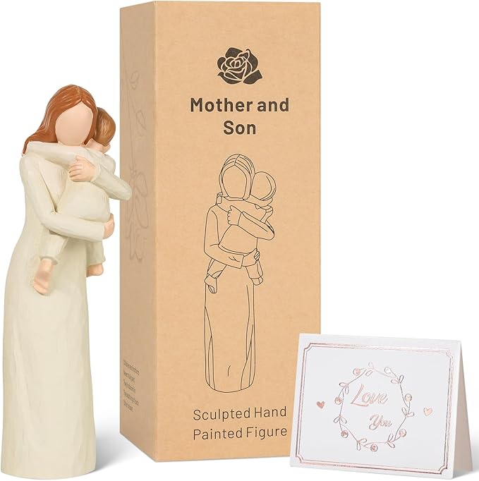 Mother and Son Figurines, Sculpted Hand Painted Figure, Mother Son Statue Gifts, for Mom from Son, Perfect Sculpture Gifts for New Mom, Mother.