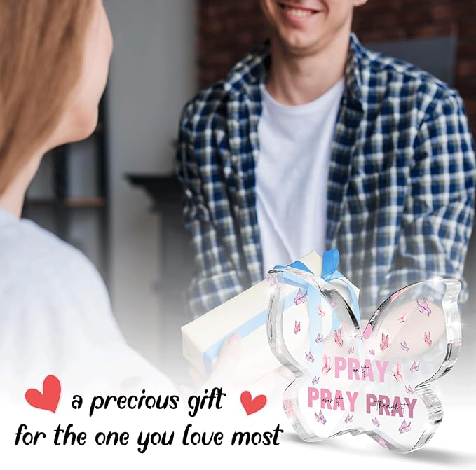 Pink Christian Gifts for Women, Religious Plaques Christian Woman Decor Gifts, Modern Home Office Room Bathroom Bedroom, Pray On It Over It Valentines Day Decor for Teacher Boss Friend (Butterfly)