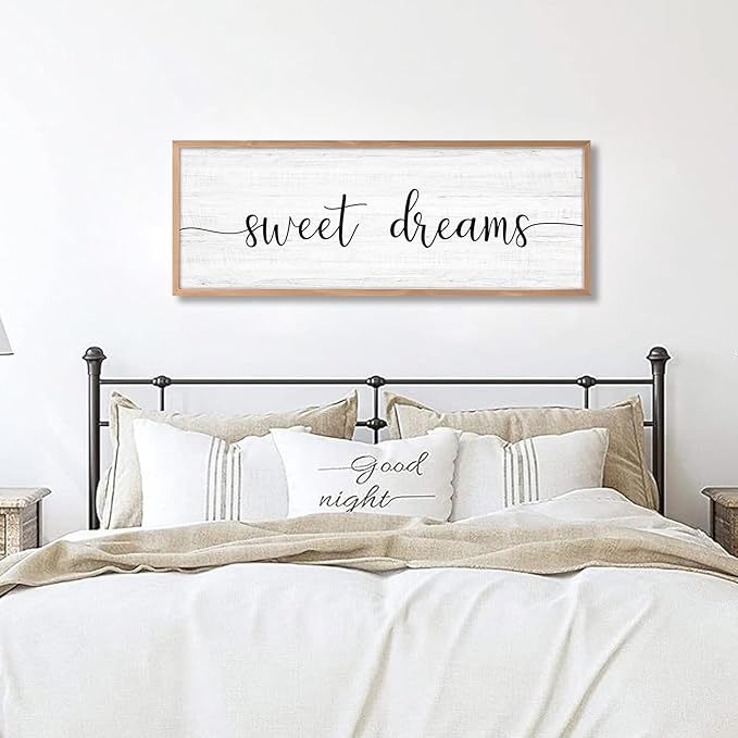 Sweet Dreams Wall Decor Above Bed 41.3''×15'' Large Farmhouse Wall Decor for Bedroom Guest Room Decor Framed Wood Wall Art Rustic Master Bedroom Wall Decoration (brown frame)