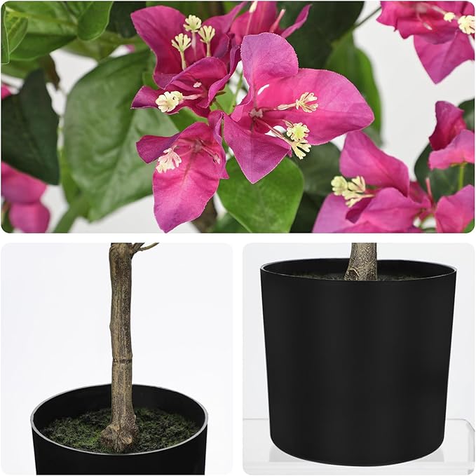 Fake Plants Bougainvillea Artificial Flowers, Fake Flowers Faux Trees Indoor 25.5", Artificial Bougainvillea Plants with Purple Faux Flower for Home, Living Room, Bedroom, Kitchen, Dining Room Decor