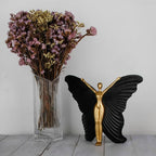 Black Fairy Butterfly Statue Collectible Figurines - Fairy Butterfly Art Sculptures Abstract Modern Home Decor Accents - Resin Black Fairy Statues Gifts for Office Desktop Shelf Cabinets Coffee Table