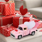 Pink Truck Decor for Home Valentine's Day Metal Truck with Hearts Pink Trucks Vintage Romantic Tiered Tray Decor for Home Kitchen Farmhouse Car Model Valentine's Day Table Centerpiece Supply