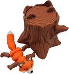 Articulating Animals Raccoon, Fox, Panda, Skunk, Possum with Containers - 3D Printed Articulated Joints ADHD, Autism, Relief Anxiety, Collectible Figurines (Fox Tree Stump)