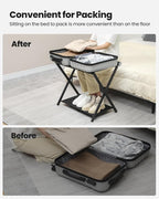 Luggage Rack, Folding Suitcase Stand for Guest, Foldable, Luggage Holders with Shelf, Steel Frame with Nylon Straps for Bedroom, Hotel, Holds up to 154 lb, Black, 1 Pack LR03801B