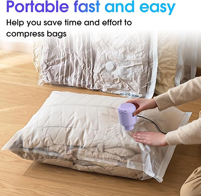 Vacuum Storage Bags Electric Air Pump, Dual-Interface Design Compatible With Various Vacuum Seal Bags For Clothing/Quilts/Blankets(Purple)