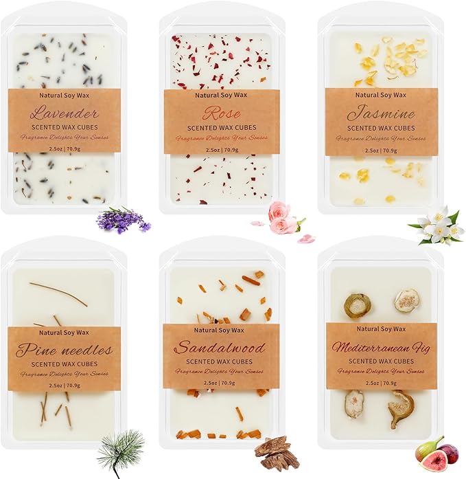 SCENTORINI Wax Melts, 6 Pack Summer Scented Wax Cubes, Soy Wax Melts Tarts with Natural Dried Flower & Highly Scented Essential Oil, Candle Wax for Warmer Gift Set for Home Fragrance