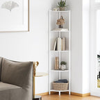 SUNMORY 5 Tier Corner Shelf Stand, Industrial 65" Corner Shelves Display Shelf for Living Room Decor, Wall Corner Bookshelf Multi Unit Organizer, Tall Shelf Plant Stand for Bedroom, Bathroom, White