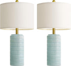 PoKat 23" Light Blue Table Lamps Set of 2, Modern Bedside Lamps for Bedroom, Coastal Ceramic End Table Lamps for Living Room, Ocean Nightstand New Home Decor Lamps