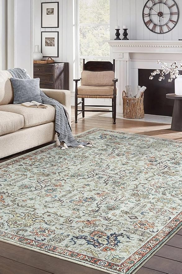 Keen Home Design 4x6 Rug - Machine Washable Area Rug with Non-Slip Backing, Ideal for Living Room, Dining Room, Bedroom - Vintage, Easy Clean, Durable, Low Pile Rug - (4' x 6')