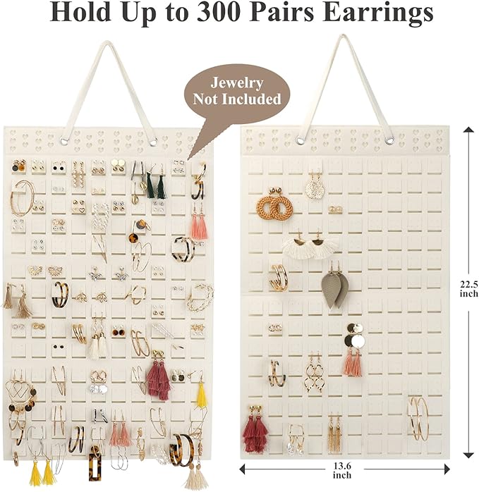 Hanging Earrings Organizer, Earring Holder & 20 Hooks, Holds Up To 300 Pairs, Compact Design, Soft Material, Earring Hanger Earring Display Hanging Organizer for Women Girls -1 Pack