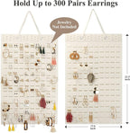 Hanging Earrings Organizer, Earring Holder & 20 Hooks, Holds Up To 300 Pairs, Compact Design, Soft Material, Earring Hanger Earring Display Hanging Organizer for Women Girls -1 Pack