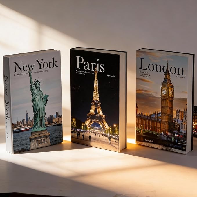 3 PCS Faux Decorative Books for Home Decor-Coffee Table Books Decor-Aesthetic Fake/Faux Books for Decoration,libros Decoration for Coffee Table, Shelf Accessories (3-Paris London New York Shipaitu)