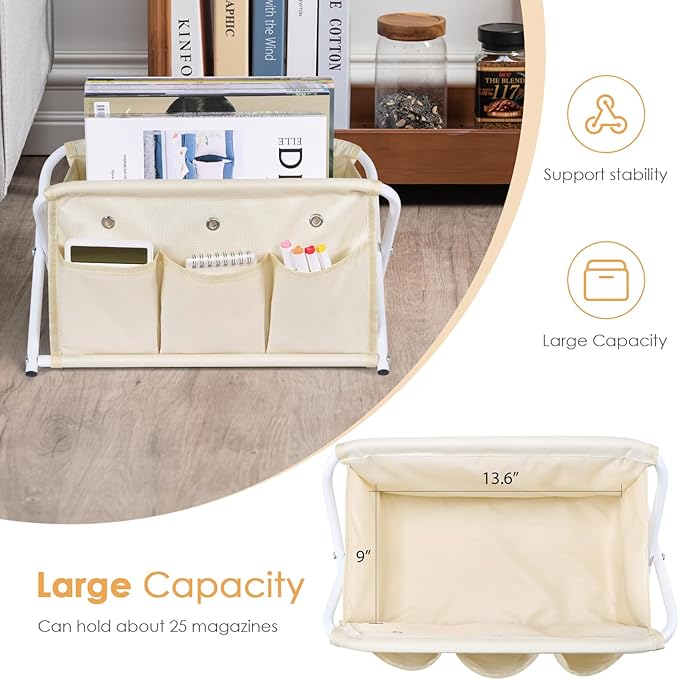 KEEGH Magazine Holder with 3 Pockets, Large Capacity Magazine Rack for Magazines, Books, Newspapers Magazine Basket for Living Room, Office, Study, Bedroom