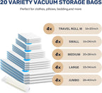 Simple Deluxe 20 Pack Space Saver Bags (4 Jumbo/4 Large/4 Medium/4 Small/4 Roll M) Vacuum Storage Bags, Vacuum Seal Bags with Hand Pump for Comforters, Blankets, Bedding, Pillows and Clothes