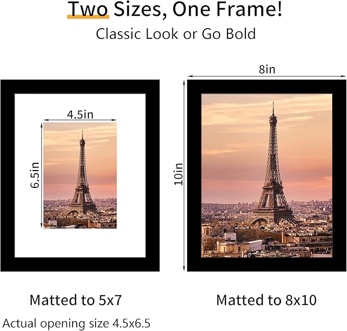 8x10 Picture Frame 3 Pack - Black Poster Frame Display Pictures 5x7 with Mat or 8 x 10 Without Mat for Wall Hanging Horizontal and Vertical