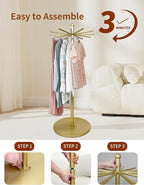 23 Inch Rotating Scarf Display Rack,Metal Purse Rack with 12 Hooks & Adjustable Base, 100 LBS Capacity, Freestanding Premium Retail Handbag Rack for Home & Commercial Use,Gold