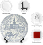 250th Anniversary Decorative Plates 8 Inch Patriotic Decorations Commemorative Plates with Stand Semiquincentennial 4th of July Veterans Day Home & Office Colonial Toile Design