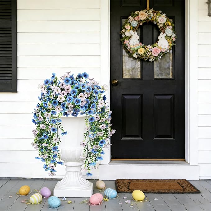 Artificial Hanging Flowers for Outdoors, UV Resistant 2 Bundles Fake Silk Flowers for Outside, Realistic Faux Plants for Hanging Baskets, Planters - Porch, Patio, Yard Decor