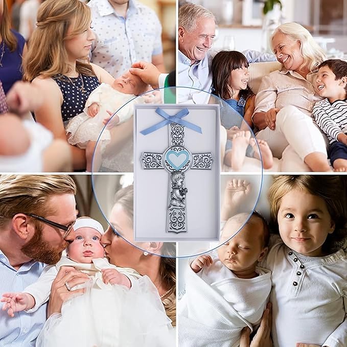 KOMI Baby Catholic Wall Cross 6Inch Baptism Gifts For Boys Religious Wall Decor Catholic Baptism Gifts First Holy Communion, Baby Dedication Gift, Recuerdos Para Bautizo