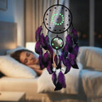 Purple and Black Dream Catcher Wall Decor Feather Dream Catchers with Luminous Bead Handmade Dreamcatcher Wall Hanging Ornament for Bedroom Living Room Home Decor