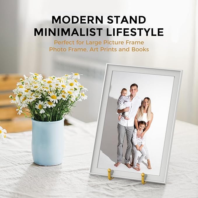 TR-LIFE 4 Pack 8 Inch Plate Stands/Holder for Display, Large, Gold Metal Picture Stand, Decorative Platter, Book, Plaques, Photo Frame Easel