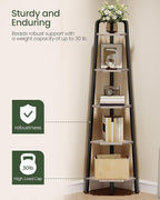 CHOEZON Corner Shelf, 5-Tier Ladder Corner Shelf, Ladder Bookshelf, 59.6" Tall Vertical Display Stand, Metal Frame Bookshelf, for Living Room, Bedroom, Kitchen, Greige and Black TCJ20BG