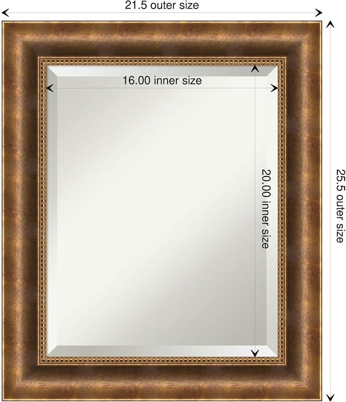 Amanti Art Bronze Wall Mirror 25x21 Manhattan Bronze Rectangle Bathroom Mirror for Wall Decor Living Room, Small Traditional Wood Frame, Hangs Horizonally and Vertically, Bathroom Decor, Beveled Edge