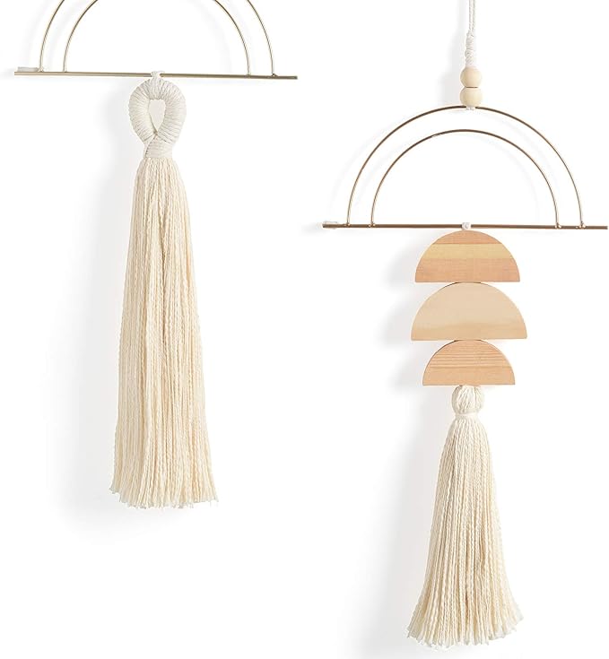 IOWER Boho Wall Decor Macrame Wall Hanging Bohemian Bedroom Wall Art Bathroom Decor Kitchen Tassel Home Wall Aesthetic Christmas Gifts 2 Pcs
