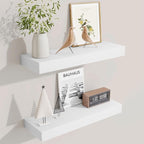 Fun Memories Floating Shelves Bathroom for Wall Mounted Shelves, 20 Inch Wood Shelf Set of 2, Home Storage & Display Decor, White