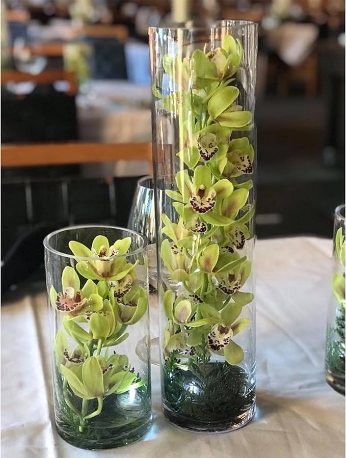 WGVI Quality Thick Clear Cylinder Glass Vase, 3" W x 5" H, Floral Container, Glass Candle Holder, Flower Vases, Wedding Centerpiece, Table Top Home Décor Accent, in Bulk Wholesale, 12 Pieces