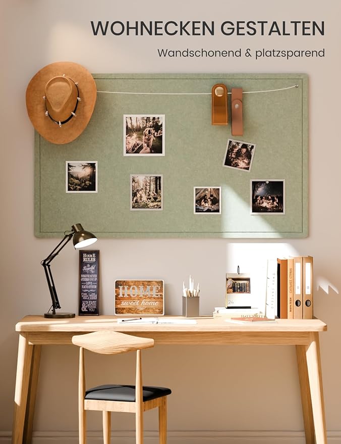 Fluxynara Large Bulletin Board, 59" x 35.4" Cork Board Alternative with 24 Safe Removable Adhesive Tabs, Foldable Felt Pin Board for Home Office, Classroom, Bedroom,Entryway for Walls—Sage