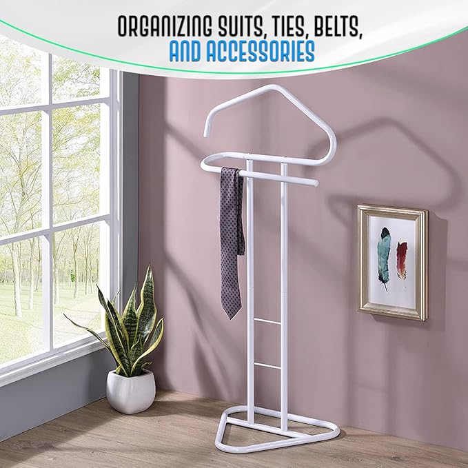 Kings Brand Furniture - Kalblins Metal Clothing Wardrobe Suit Valet Rack Stand, White