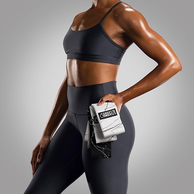 Sweet Sweat Hip Bands with 3 Levels of Resistance | Non-Slip Fabric Booty Bands for Squats & Lunges | Includes Free Mesh Carrying Bag