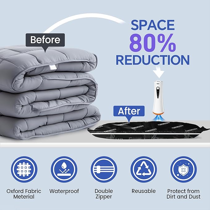 Jumbo Vacuum Storage Bags with Electric Pump, 10 Pack Vacuum Seal Bags for Clothing, Bedding, Pillow, Comforters, Blankets, Compression Bags Includes Portable Fast Pump for Home Organization Storage