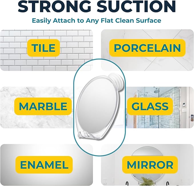 HONEYBULL Fogless Shower Mirror with Suction Mount & Swivel – Anti-Fog Acrylic Bathroom Mirror for Shaving – Built-in Razor Holder, Easy Install, Home Shower Accessory (Extra-Large)