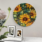 Decorative Plates for Wall Hanging, Autumn Flowers Stained Glass Design Ceramic Plate w/Display Stand, Home Decor for Kitchen Cabinets, Farmhouse Round Tray 8 Inch, Gift for Sunflower Lover