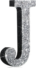 Qunclay 12'' Silver Crystal Diamond Bling Letters Crushed Diamond Decoration Wooden Glitter Letter with Screw and Hooks Rhinestone Gift for Wedding Y2k Mcbling Bedroom Wall Decor (Letter J)
