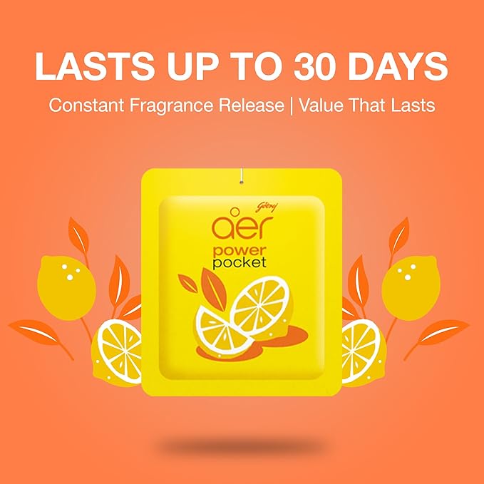 Godrej Ezee Aer Power Pocket Bright Tangy Delight Bathroom Fragrance 10 g, 6-Pack, Yellow
