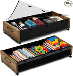 KITHELP Wooden Under Bed Storage with Wheels, 80L Extra-large Rolling Under the Bed Storage Bins 2 Pack with Removable Lid, Upgrade Metal Under Bed Drawers for Clothes Shoes Blankets in Bedroom