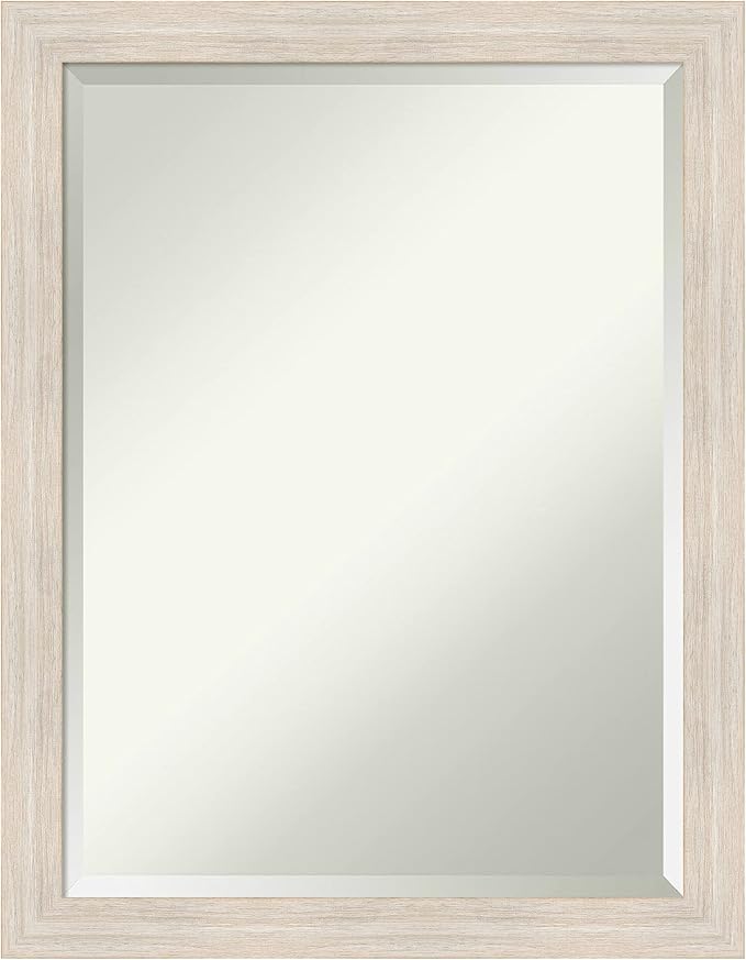 Amanti Art White Wall Mirror 27x21 Hardwood White Wash Narrow Rectangle Bathroom Mirror for Wall Decor Living Room, Medium Country Rustic Wood Frame, Hangs Horizonally and Vertically, Bathroom Decor,