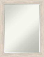 Amanti Art White Wall Mirror 27x21 Hardwood White Wash Narrow Rectangle Bathroom Mirror for Wall Decor Living Room, Medium Country Rustic Wood Frame, Hangs Horizonally and Vertically, Bathroom Decor,