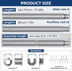 Mavivegue Closet Rod, 17 to 57 Inch Adjustable Closet Rods for Hanging Clothes, Silver Hanging Rod for Closet Wardrobes Laundry RV, Bathroom