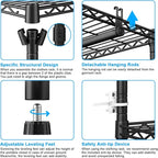 Ulif E13 Max Heavy Duty Clothes Rack（With 4 Hanger Rods & 8 Shelves） Freestanding Clothing Racks for Hanging Clothes，Adjustable Closet，Metal Garment Rack 86" W x16 D x77 H，Max Load 1100LBS，Black
