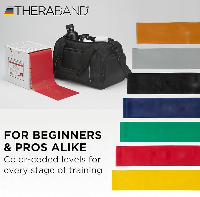 THERABAND Resistance Band 25 Yard Roll, Non-Latex Professional Elastic Stretch Bands for Upper & Lower Body Exercise Workouts, Physical Therapy, Lower Pilates, Flexibility, & Rehab, Dispenser Box
